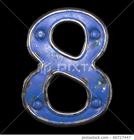 Number 8 made of painted metal with blue rivets on black background. 3d Number 8 made of painted metal with blue rivets on black background. 3d 60727447
