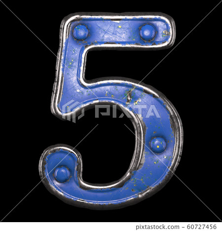 Number 5 made of painted metal with blue rivets on black background. 3d Number 5 made of painted metal with blue rivets on black background. 3d 60727456
