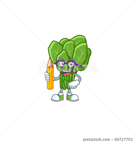 Cool smart Student spinach mascot with a pencil 60727703
