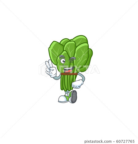 Spinach cartoon mascot style with two fingers 60727765