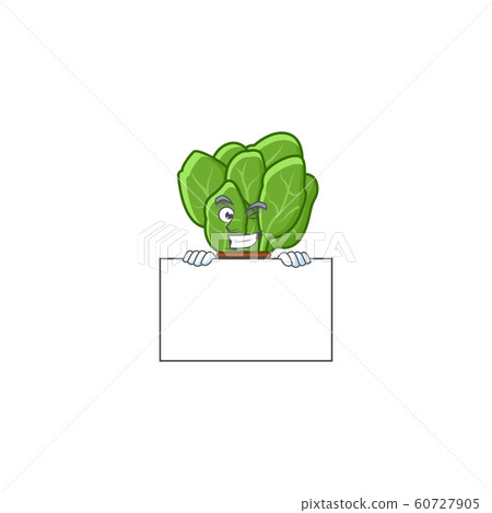 Grinning spinach cartoon character style hides behind a board 60727905