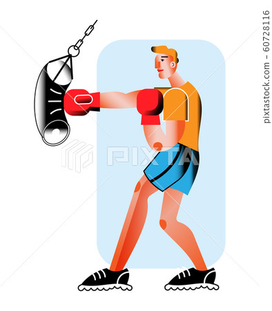 Boxer training in gym flat vector illustration Boxer training in gym flat vector illustration 60728116