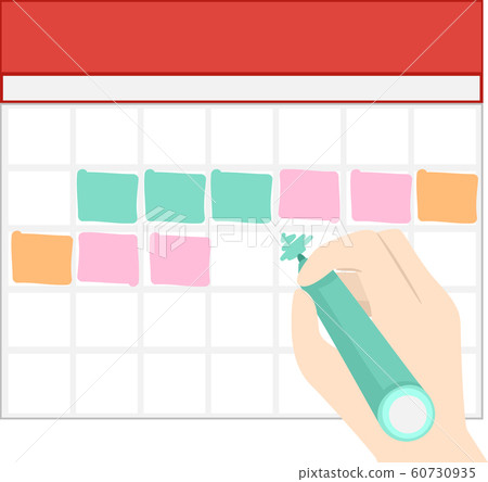 Hand Calendar Mark Block Colors Full Illustration Hand Calendar Mark Block Colors Full Illustration 60730935
