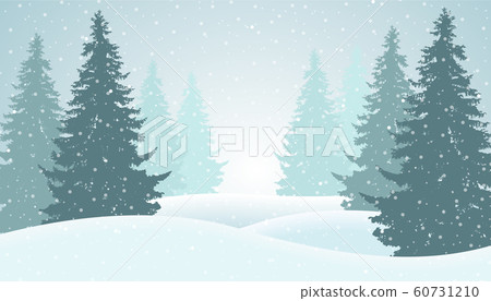 Vector illustration of winter forest with snow and - Stock Illustration ...