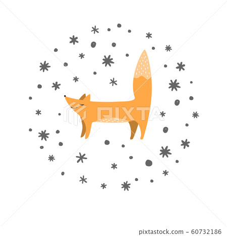 Fox and doodle snowflakes background. Winter background with cute animals. Scandinavian style. Vector illustration Fox and doodle snowflakes background. Winter background with cute animals. Scandinavian style. Vector illustration 60732186