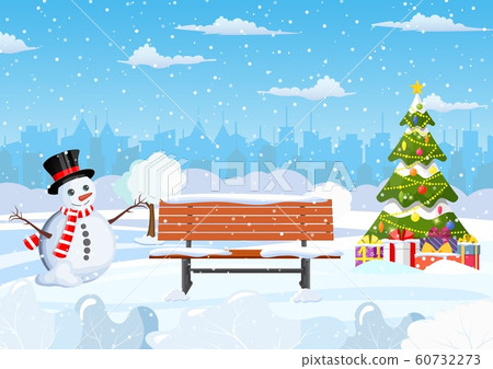 snowy winter city park - Stock Illustration [60732273] - PIXTA