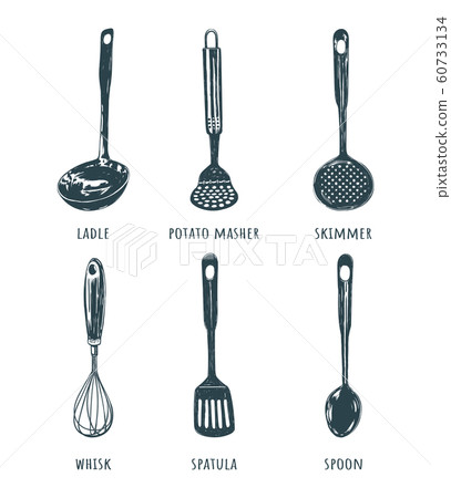 Premium Vector  Set of named kitchen tools in english. collection