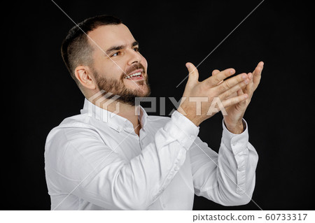 bearded man in white shirt telling something bearded man in white shirt telling something 60733317
