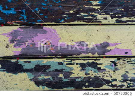 Multicolored wooden background. Painted, peeled wood texture. Background photo 60733806