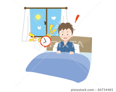 一個人在早上睡過頭的插圖 60734465
