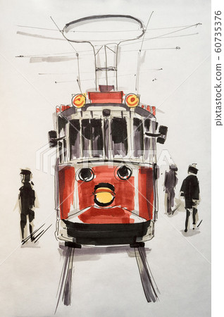 Hand drawn marker sketch of Taksim Istiklal Hand drawn marker sketch of Taksim Istiklal 60735376