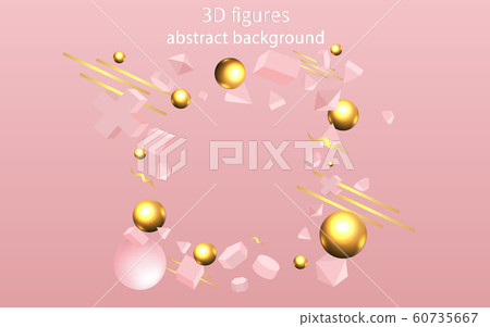 3D pink primitives with golden metallic figures , 60735667