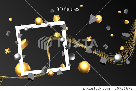 Golden black 3D primitives with white frame, 60735672