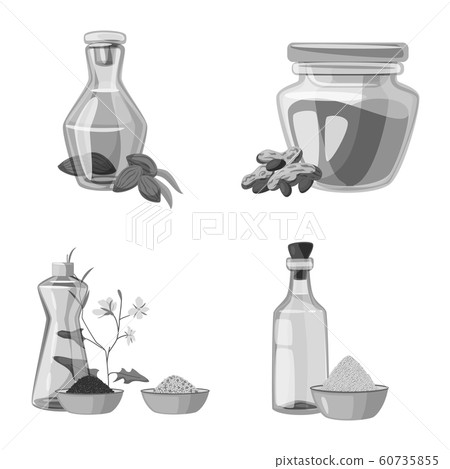 Vector illustration of nutrition and organics logo. Set of nutrition and glass vector icon for stock. 60735855