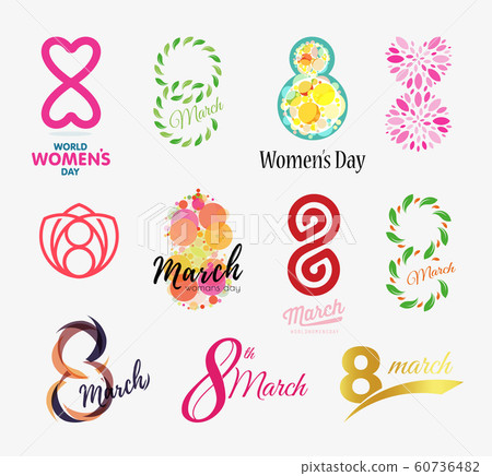 International Womens Day emblems set, March 8th, vector icons, beginning of spring and women s holiday symbols. 60736482