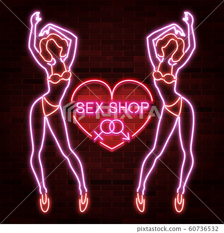 Sex shop banner advertisement with neon silhouette 60736532