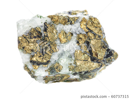 Chalcopyrite in quartz isolated on white Chalcopyrite in quartz isolated on white 60737315