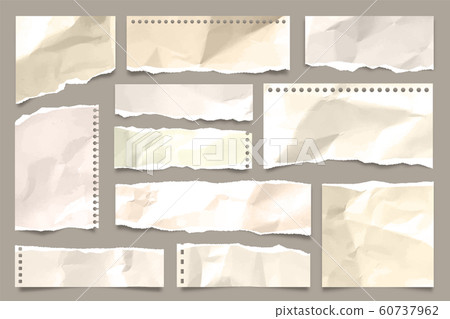 Ripped colored crumpled paper strips collection. Realistic paper scraps with torn edges. Sticky 60737962
