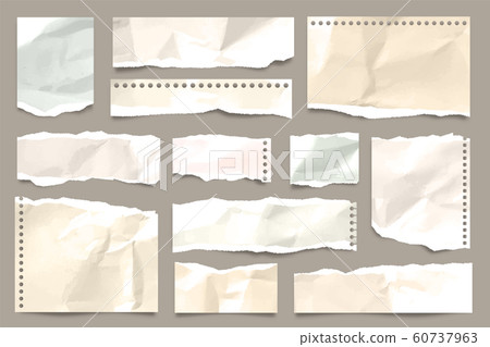 Ripped colored crumpled paper strips collection. Realistic paper scraps with torn edges. Sticky