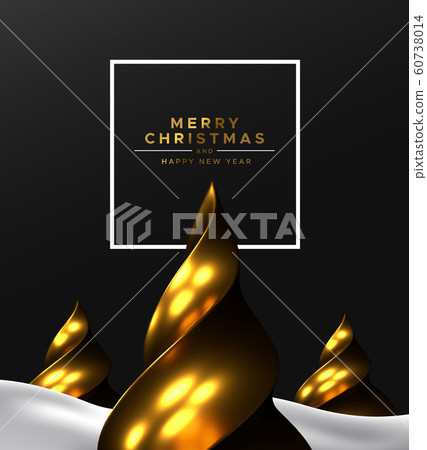 Christmas new year 3d gold pine tree snow card 60738014