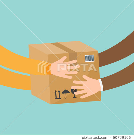Courier hands parcel to customer. Courier hands parcel to customer. 60739106
