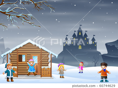 Winter vacation with children playing on snow Winter vacation with children playing on snow 60744629
