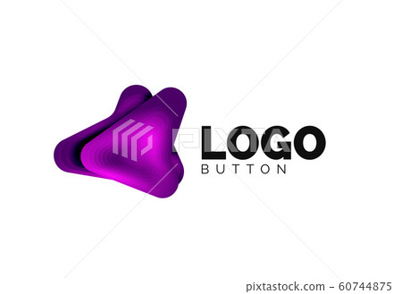 Arrow logo template. Or play or download button logotype template. Minimal geometrical design, 3d geometric bold symbol in relief style with color blend steps effect. Vector Illustration Arrow logo template. Or play or download button logotype template. Minimal geometrical design, 3d geometric bold symbol in relief style with color blend steps effect. Vector Illustration 60744875
