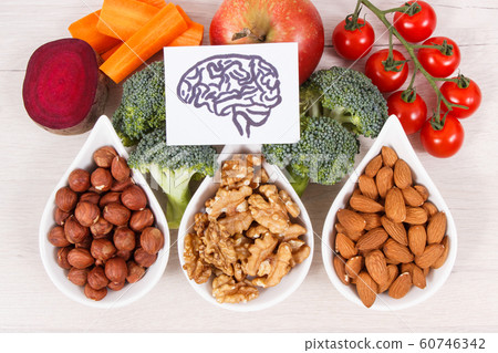 Drawing of brain and healthy food for power Drawing of brain and healthy food for power 60746342