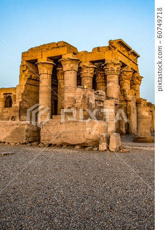 Ruins and Hieroglyphs in the famous Temple of Kom Ombo in Egypt on nile river bank 60749718