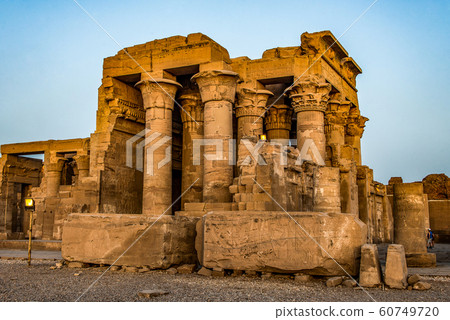 Ruins and Hieroglyphs in the famous Temple of Kom Ombo in Egypt on nile river bank 60749720