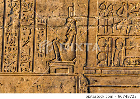 Ruins and Hieroglyphs in the famous Temple of Kom Ombo in Egypt on nile river bank Ruins and Hieroglyphs in the famous Temple of Kom Ombo in Egypt on nile river bank 60749722