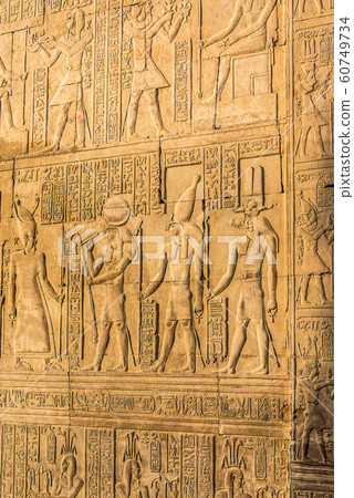 Ruins and Hieroglyphs in the famous Temple of Kom Ombo in Egypt on nile river bank 60749734
