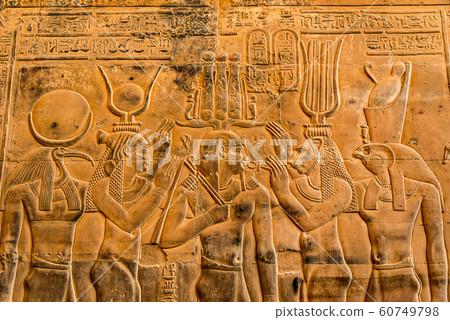 Ruins and Hieroglyphs in the famous Temple of Kom Ombo in Egypt on nile river bank Ruins and Hieroglyphs in the famous Temple of Kom Ombo in Egypt on nile river bank 60749798