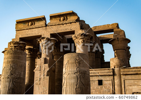 Ruins and Hieroglyphs in the famous Temple of Kom Ombo in Egypt on nile river bank Ruins and Hieroglyphs in the famous Temple of Kom Ombo in Egypt on nile river bank 60749862