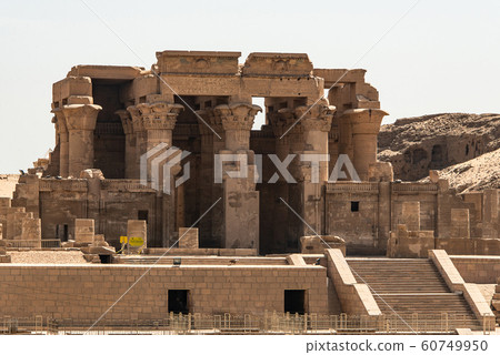 Ruins and Hieroglyphs in the famous Temple of Kom Ombo in Egypt on nile river bank 60749950