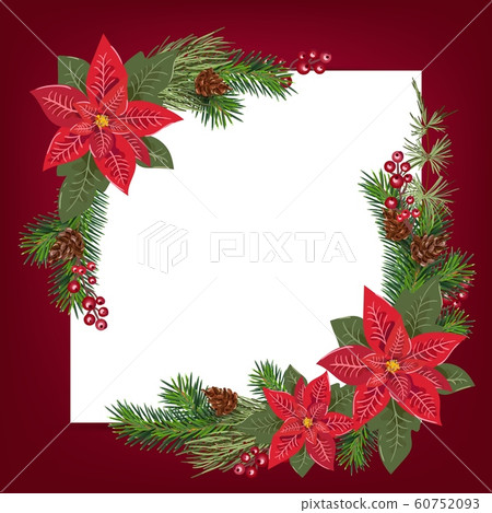 Merry Christmas greeting card design with floral poinsetia bouquet decoration and white background with place for text. Modern winter season postcard, brochure, wall art design Merry Christmas greeting card design with floral poinsetia bouquet decoration and white background with place for text. Modern winter season postcard, brochure, wall art design 60752093