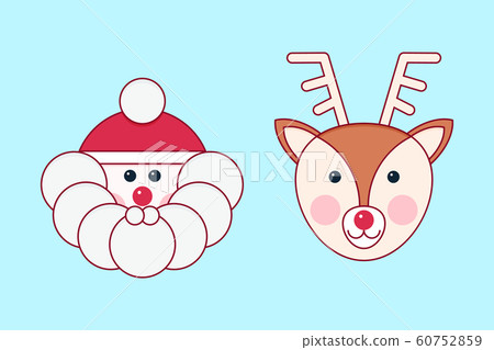 Santa with red nose and deer faces. 60752859