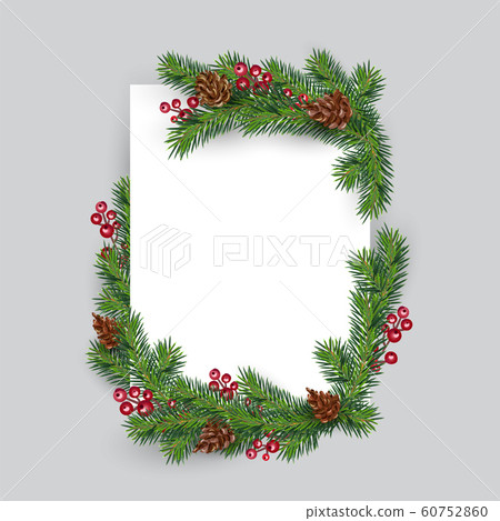 Christmas mockup decoration fir tree and berries. Invitation New Year greeting card and poster with copy space place for text. Holiday template xmas design Christmas mockup decoration fir tree and berries. Invitation New Year greeting card and poster with copy space place for text. Holiday template xmas design 60752860