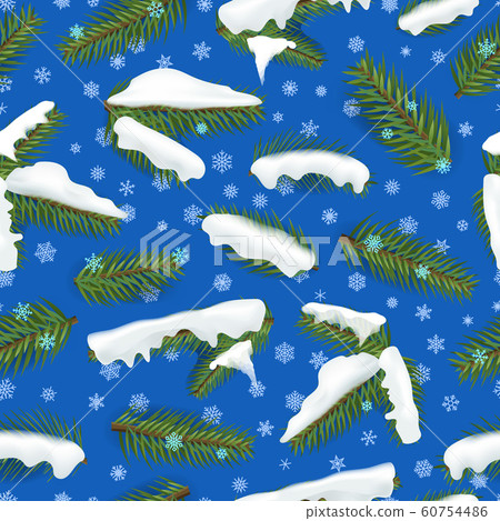 Winter pine branches and snowflakes seamless Winter pine branches and snowflakes seamless 60754486