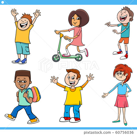 cartoon happy kids and teens characters set 60756036