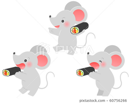 Illustration set of Ehomaki and rat (eating Ehomaki / pointing with Ehomaki) 60756266