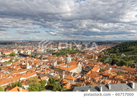 Prague cityscape from St. Vitus cathedral tower, Moldau river Prague cityscape from St. Vitus cathedral tower, Moldau river 60757000