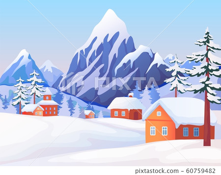 Winter rural landscape. Nature scene with snowy... - Stock Illustration  [60759482] - PIXTA