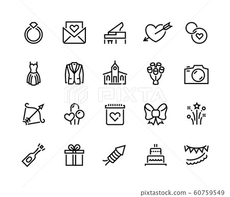 Wedding line icons. Marriage ceremony and... - Stock Illustration ...