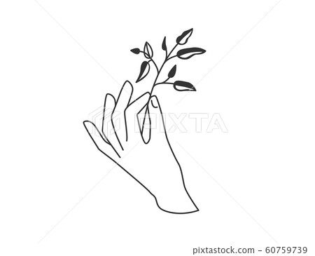 Hand Hold Floral Twig Plant With Leaves Vector Stock Illustration 60759739 Pixta