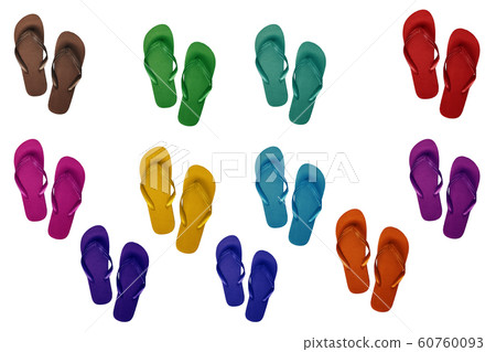 Many multi-colored flip flops isolated on white Many multi-colored flip flops isolated on white 60760093