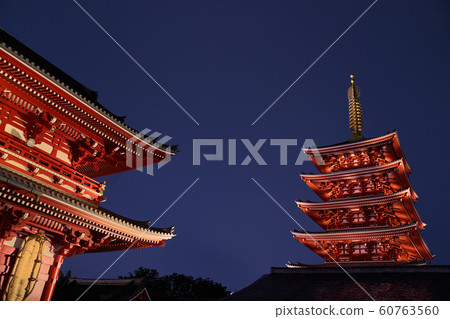 night view of asakusa temple in tokyo japan night view of asakusa temple in tokyo japan 60763560