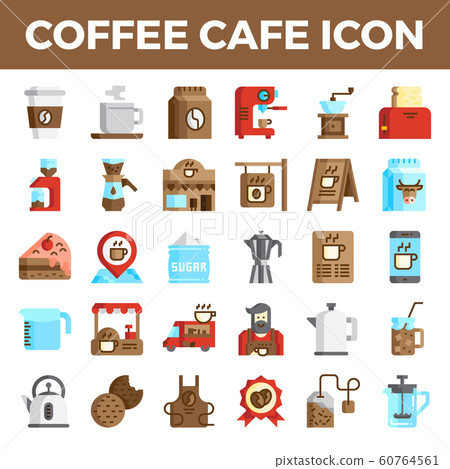 Coffee cafe flat icons 60764561
