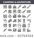 Camping and outdoor adventure outline icons 60764564