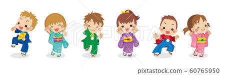 Cheerful kids frolic in kimono 60765950